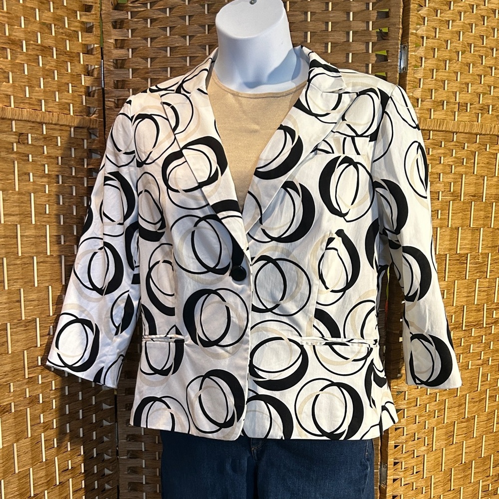 Sandro Sport Black White Circle Print Blazer Jacket XL Modern Minimalist